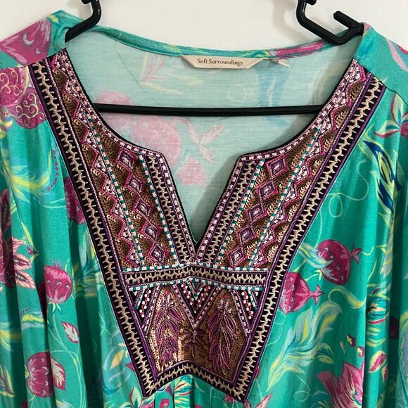 Soft Surroundings Tunic Womens Large Floral Sequin Embellished Embroidery - Picture 2 of 11